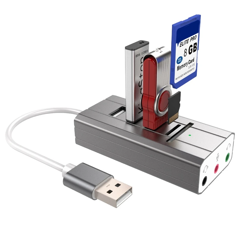 D USB 2 0 Hub to 3 Port USB 2 0 Hub Headphone Mic Ports Multi Function Concentrator Sound Card Multi Ports Splitter