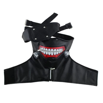 

2020 Masks Tokyo Ghoul Kaneki Ken Adjustable Zipper Faux Leather Mask Halloween Black And White