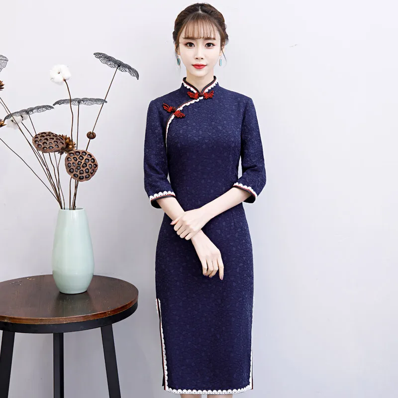 

Cheongsam Mid-length Elegant nian qing kuan GIRL'S 2019 New Style Improved Retro Chinese-style Wedding Catwalks Dress