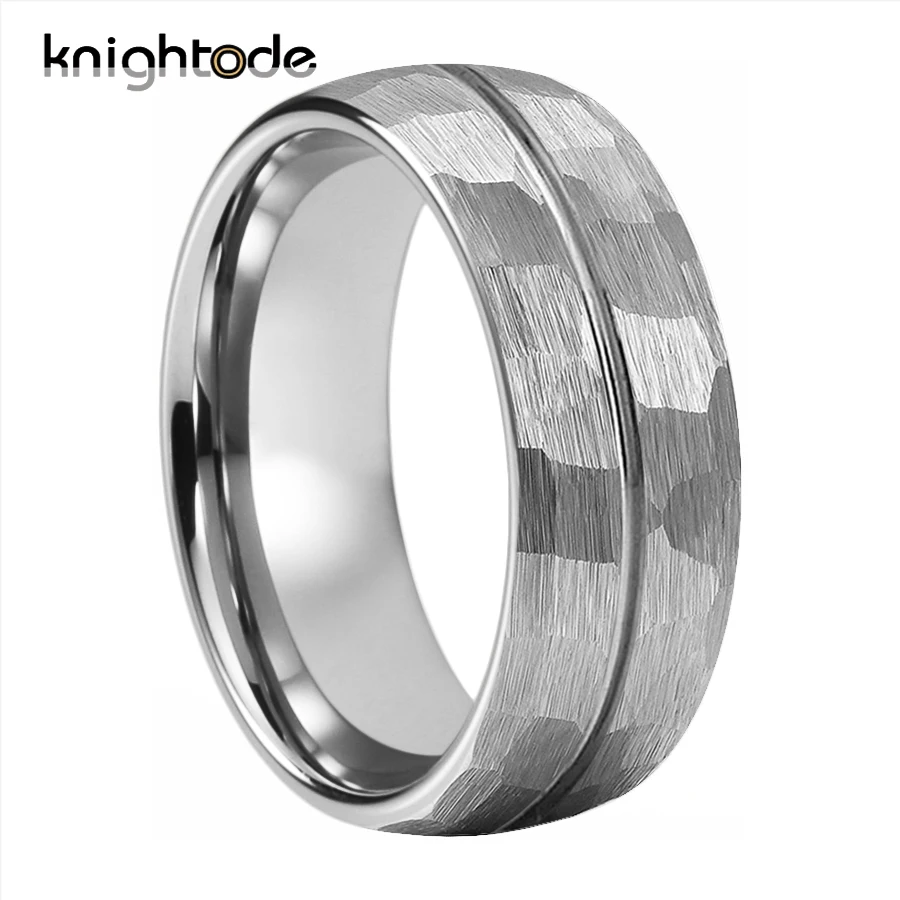 8 мм Центр паз мульти граненый Чеканный Вольфрам карбида обручальное кольцо для
