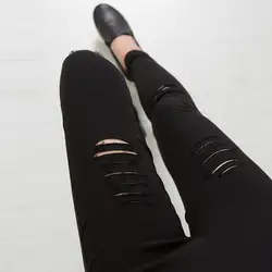 Новая стильная верхняя одежда для девочек в европейском и американском стиле узкие брюки из тонкой эластичной джинсовой ткани с дырками
