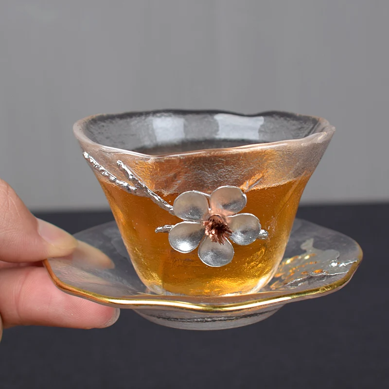 Прозрачная термостойкая стеклянная чайная чашка креативный цветок сливы чайный набор кунг-фу Мастер чашка маленькая чайная чаша ручной работы чайная посуда Декор