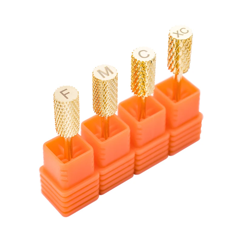 4 Types 3/32'' Golden Professional Carbide Nail Drill Bits Set Gold Gear Shape Burr Electric Drill Accessories Multi Size