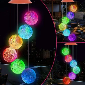 

6 Balsl LED Wind Chimes Solar Power Colors Changing Wind Chime Hanging Lights Home Party Christmas Bedroom Yard Garden Decor
