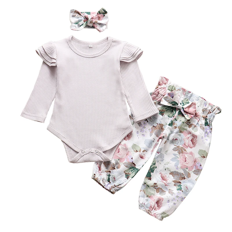 sun baby clothing set Autumn Baby Girl Clothes Sets Fashion Toddler Outfits Long Sleeve Tops Flower Pants Headband Cute 3Pcs Newborn Infant Clothing Baby Clothing Set for boy Baby Clothing Set