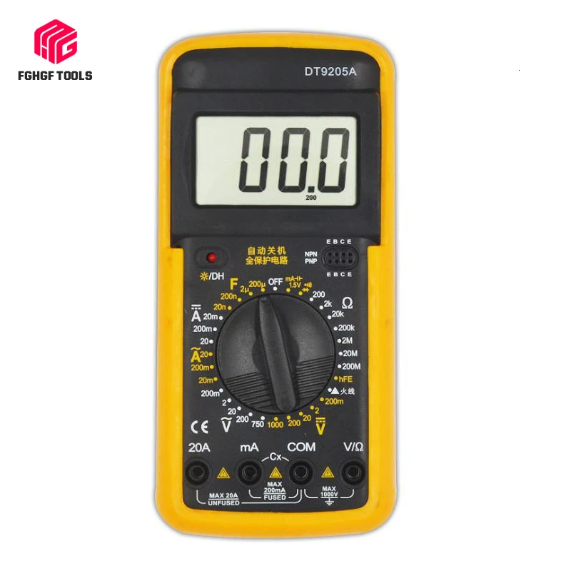 

FGHGF DT9205A Handheld AC DC Electrical LCD Display Tester Portable Meter Digital Multimeter Multimetro Ammeter