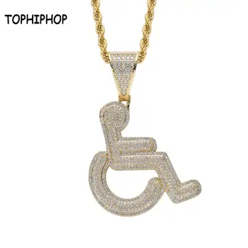 

TOPHIPHOP New European And American Men Necklace Wheelchair Disabled Logo Pendant Personalized Creative Zircon Hip-hop Jewelry