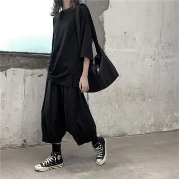 

Black Pleated Cross Pants Fashion New Elastic Waist Goddess Fan Casual Minority 2020 Summer Full Length Pants T162