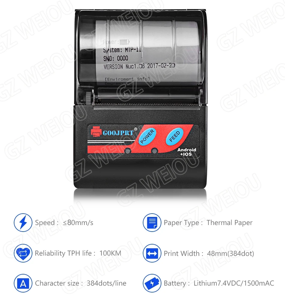 T-Max 58 мм Мини bluetooth Themal принтер портативный беспроводной термопринтер подходит для Android Windows