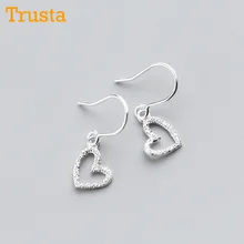 Trusta женские 925 Настоящее Стерлинговое Серебро 20 мм X 7 мм полые серьги-гвоздики в форме сердца модный Рождественский подарок для девушек и девушек DS508