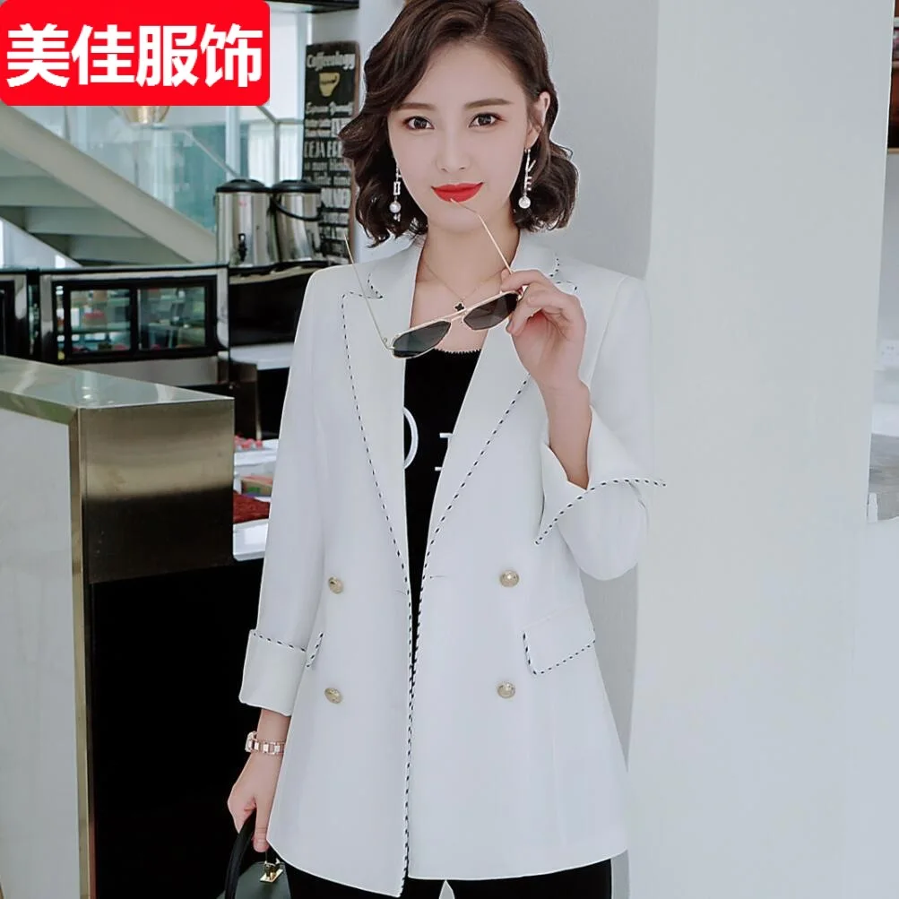 

Black And White with Pattern Suit Jacket Women's 2019 New Style Spring And Autumn Tops Korean-style Loose-Fit British-Style Casu
