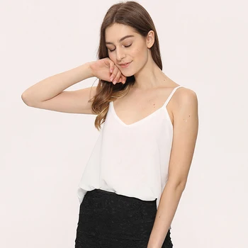 

2020 New Summer Sleeveless Tank Top Women Chiffon Blouses Solid Black White Red Camis Loose Female Top Vest GAOKE