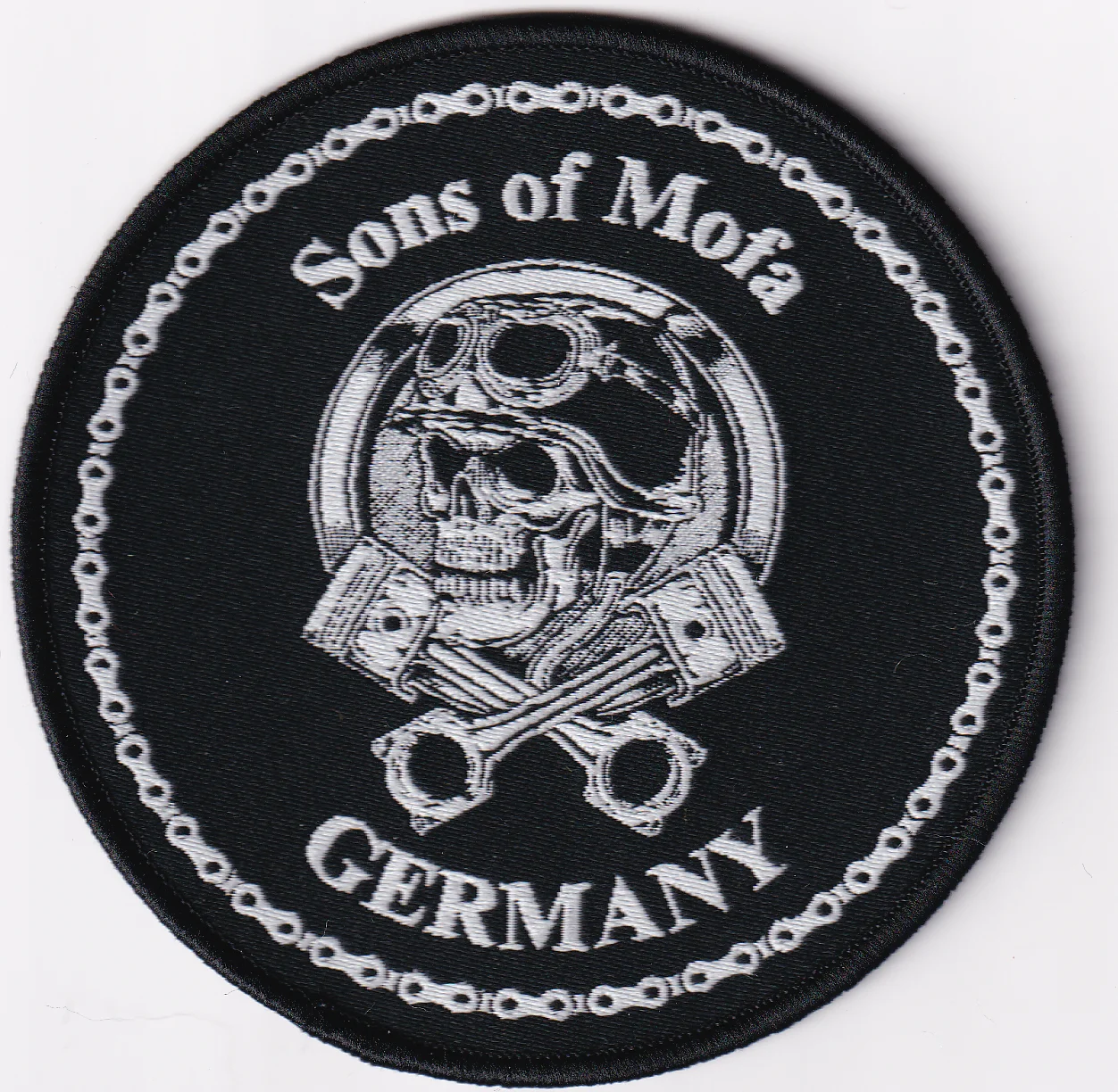 

Custom display of woven label patch: sons of mofa