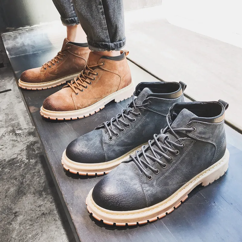 

Autumn Martin Boots Men's England Leather Shoes Men Hight-top Short Boots Korean-style Trend MEN'S Casual Shoes Versatile Workwe