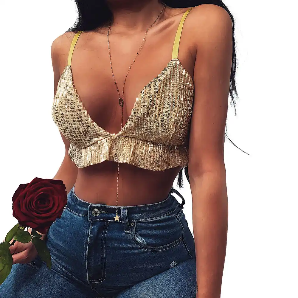 gold sequin v neck top