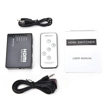 

JETTING Mini 5 Port 1080P Video HDMI Switch Switcher HDMI Splitter with IR Remote splitter box for HDTV PS3 DVD 1Set