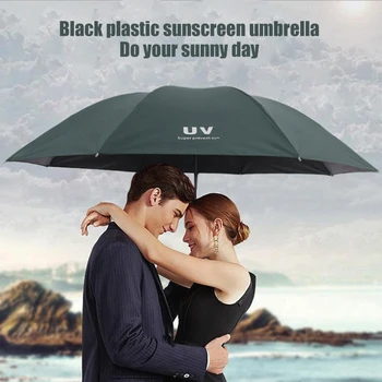 

Sunshade Umbrella Tri-Folded Travel Anti-UV Umbrella Umbrella Black Adhesive Cloth 8 Bones Rainy Day Garden Furl Courtyard