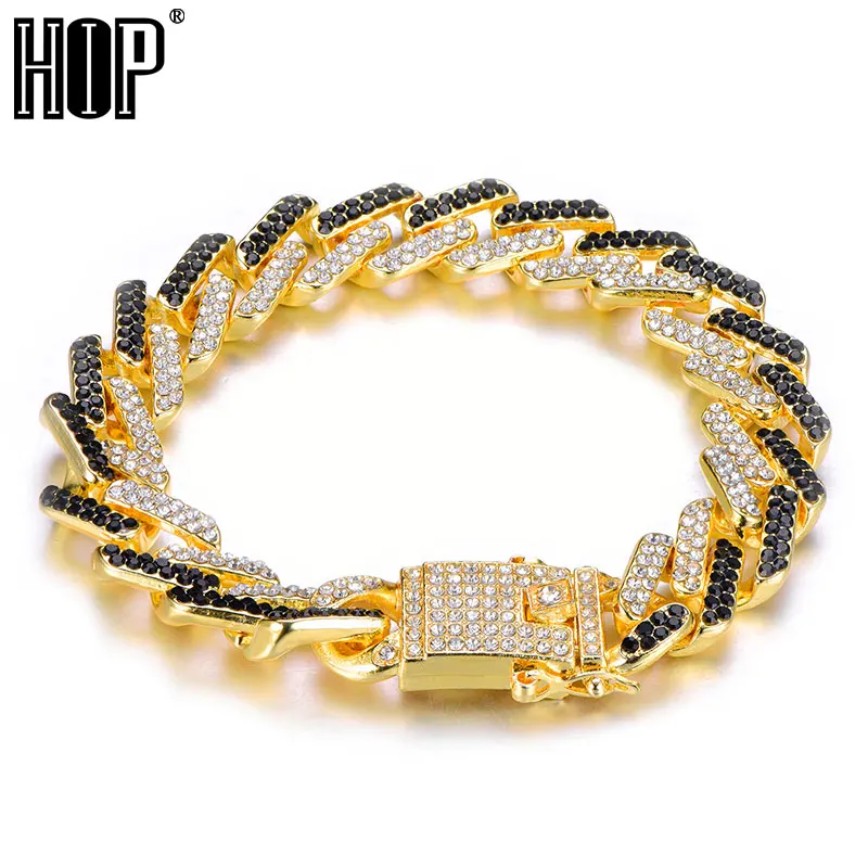 Хип хоп 13 мм Bling Iced Out полный горный хрусталь браслет геометрический AAA CZ камень