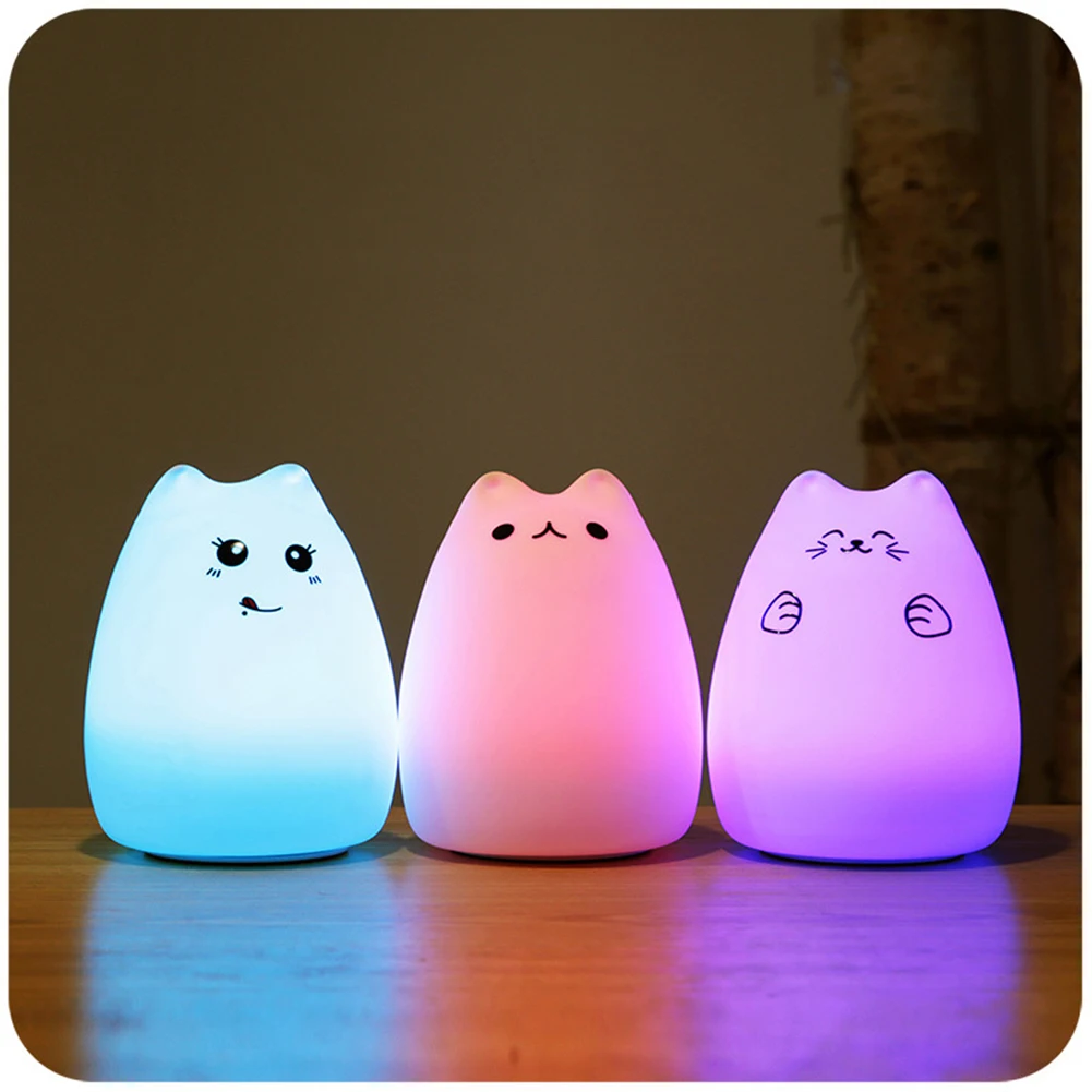 7 colourful Touch Sensor Silicone Cat LED Night lamp desk light battery creative rechargable bulb for baby bedroom luminar