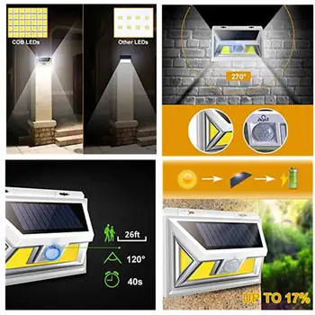 

Sensor Light Solar Power 74 COB Wall Light Security Street Lamp Waterproof Eco-Friendly Outdoor Solar Light Walkway Lights