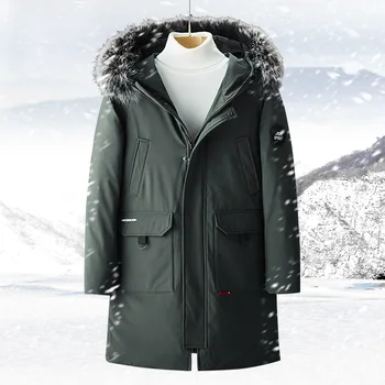 

High Quality Men Long Down Jacket New Thick Warm Winter Coat Korean Trend Men's ArmyGreen Black White Duck Down Parkas