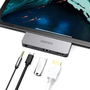 

CHOETECH 4 in 1 USB C Hub 4K 60HZ HDMI Adapter Type C PD 60W, USB 2.0, 3.5mm Audio Output, For IPad Pro 2020 Laptops Smartphone