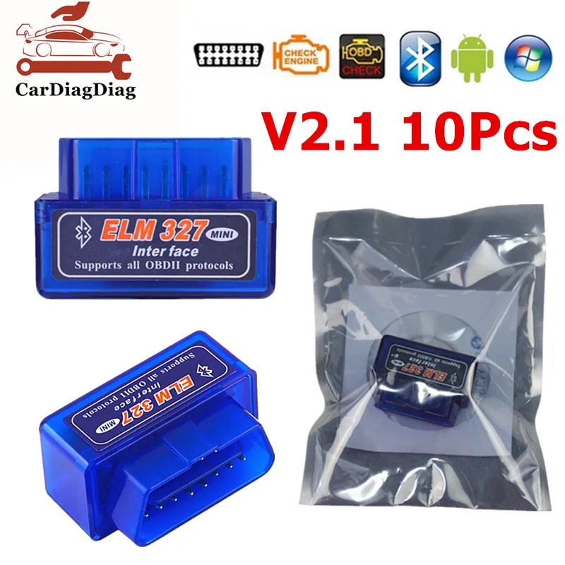 

10Pcs/Lot BT Bluetooth ELM327 V2.1 ELM 327 For Android Windows Auto OBD2 Scanner Code Reader Tool Car Diagnostic Tool