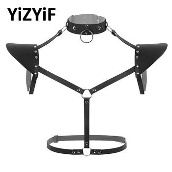 

Women PU Leather Chest Harness Straps Punk Gothic Adjustable Body Chest Harness Belt Female Sexy Suspenders With Shoulder Armor