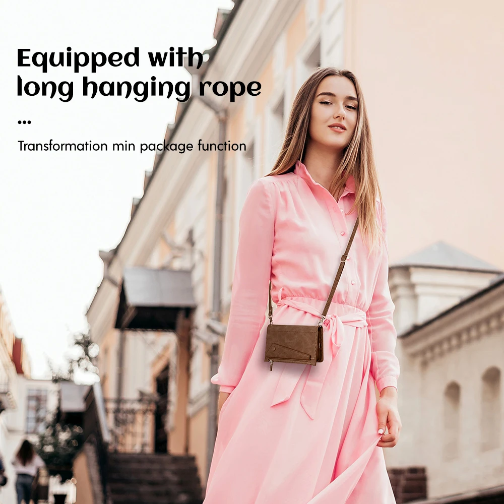 Wallet Flip Leather Case For iPhone 14 Pro Max Case for Apple 14 Plus With Free Rope Card Slot Luxury Zipper Protective Cover