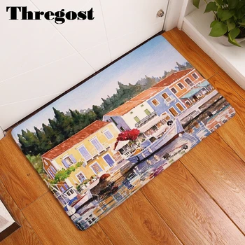 

Thregost Modern Doormats Soft Flannel Building Printed Welcome Rugs Anti-Slip Bathroom Shower Carpet Bedroom Floor Mats 40x60cm