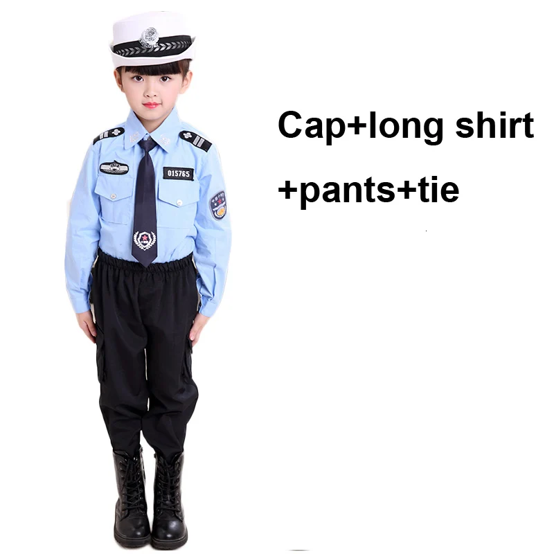 Girl long set Children's Day Boys Police Officer Cop Cosplay Costumes Halloween Carnival Kids Dexury Detective Military Uniform Army Suit - Цвет: Girl long set