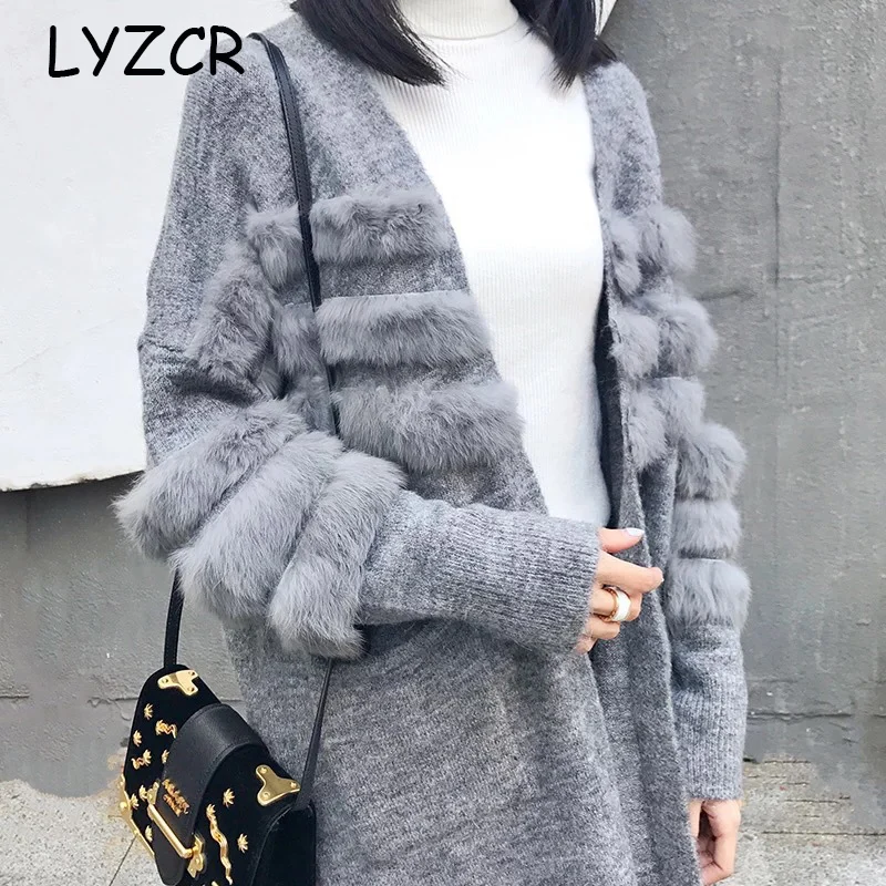 Knitted Women Cardigan Winter Jacket Warm Thick Women's Rabbit Long Loose Cashmere Sweater Cardigans |