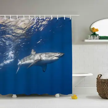 

Shark Polyester Fabric Bathroom Shower Curtain Set with Hooks, Burgundy