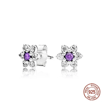

New Arrival 925 Sterling Silver Shiny Cubic Zirconia Sparkling Purple & Clear CZ Bright Mini Flowers Forget Me Not Stud Earrings