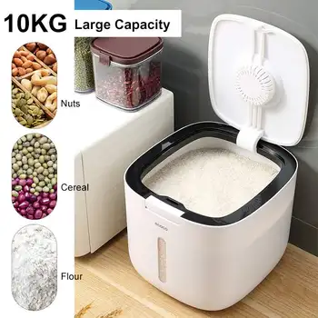 

10KG Double Sealed Kitchen Rice Grain Bucket Insect-proof Anti-Oxidation Visual Design Rice Storage Box Container Eco-friendly