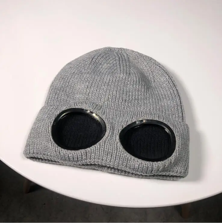 Зимние лыжные шапочки кепки со Съемные очки вязанные шапки кепки маска Gorras капот Теплые Мешковатые шапки для мужчин женщин Skullies Beanie - Цвет: gray