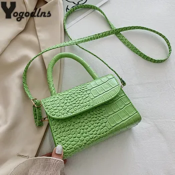 

Luxury Handle Mini Messenger Purses Handbags Women Design Square Shoulder Crossbody Bags Female Vintage Crocodile Pattern Totes