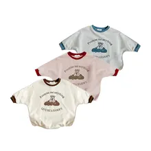 Autumn Newborn Baby Bear Print Bodysuit Cartoon Boys Girls Long Sleeve Jumpsuit Cotton Soft Baby Girl Clothes