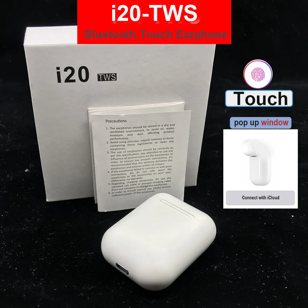 

i20 tws Headset In-ear Wireless fone Bluetooth 5.0 Earphone Earbuds Touch Control Sport for iphone xiaomi audifonos elari
