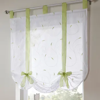 

European Embroidery Style Tie Up Window Curtain Roman Shade Floral Prints Kitchen Curtain Voile Sheer Tab Top Window Curtains