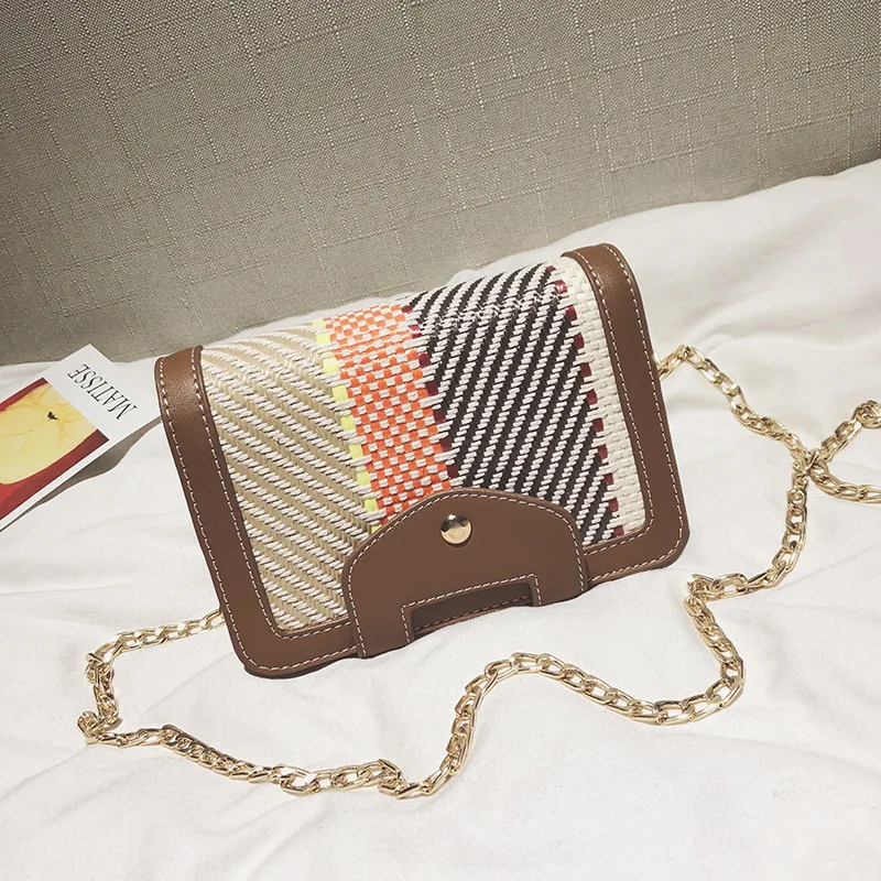 

2018 New Style Fashion Korean-style Color Weaving Magnetic Snap Square Sling Bag Chain Shoulder Oblique WOMEN'S Bag a-Piece