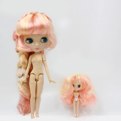 Обнаженная фабрика Blyth кукла сестра Комбинация серии № BL313/1010 светильник розовый микс желтые волосы прозрачная кожа - Цвет: 30cm doll and mini