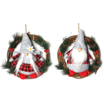 

Christmas Wreath Swedish Gnome for Front Door 10 Inch Scandinavian Tomte Santa Ornaments Window Decorations