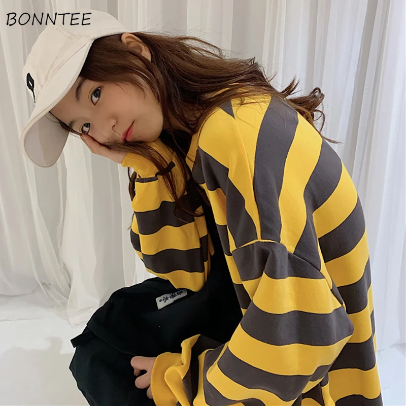 

Hoodies Women Striped Spring Autumn Trendy Thin Korean Style Loose Harajuku Soft Simple Fashion Ulzzang Womens Clothing Chic