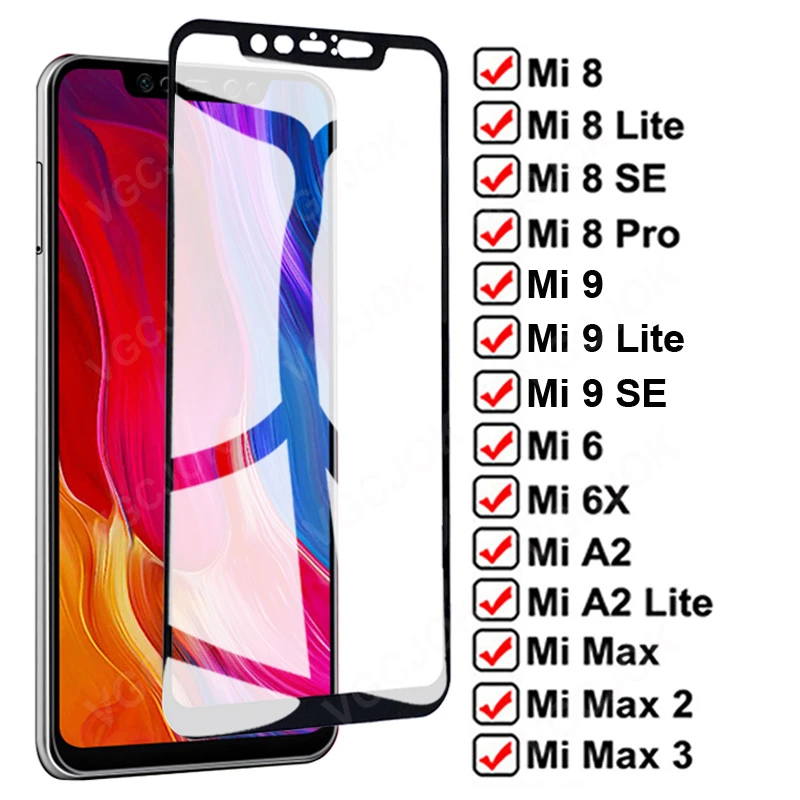 cell phone screen protector 9D Full Protection Glass For Xiaomi Mi 8 Lite 9 SE Mi8 Mi9 Pro Tempered Screen Protector Mi 6 6X A2 lite Max 2 3 Protective Film mobile phone screen protector