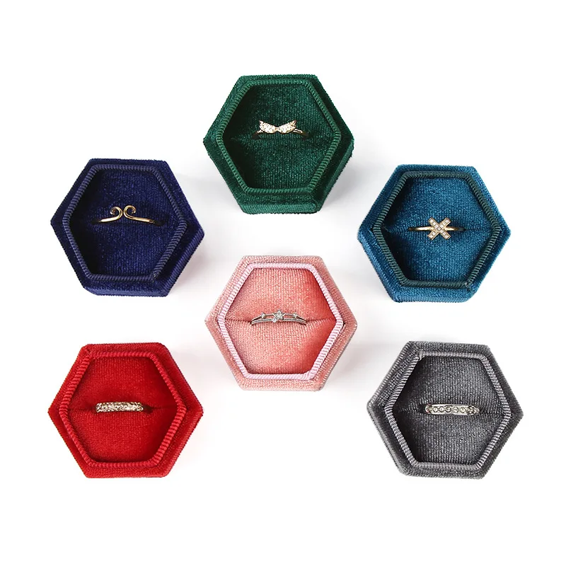 Hexagon Square Shape Velvet Jewelry Box Double Ring Storage Box Wedding Ring Display For Woman Gift Earrings Packaging Organizer high quality luxurious white pu earrings jewellery display ring tray necklaces holder various models for woman option wholesale