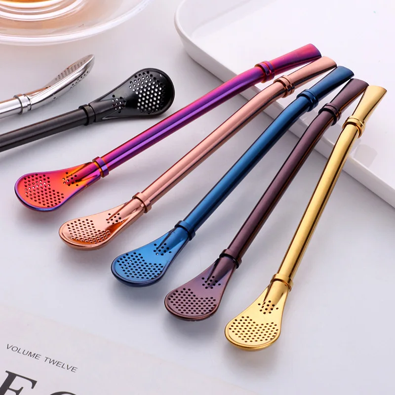 1pc Stainless Steel Drinking Straw Spoon Tea Filter Yerba Mate tea Straws Bombilla Gourd Reusable Tea Tools Bar Accessories