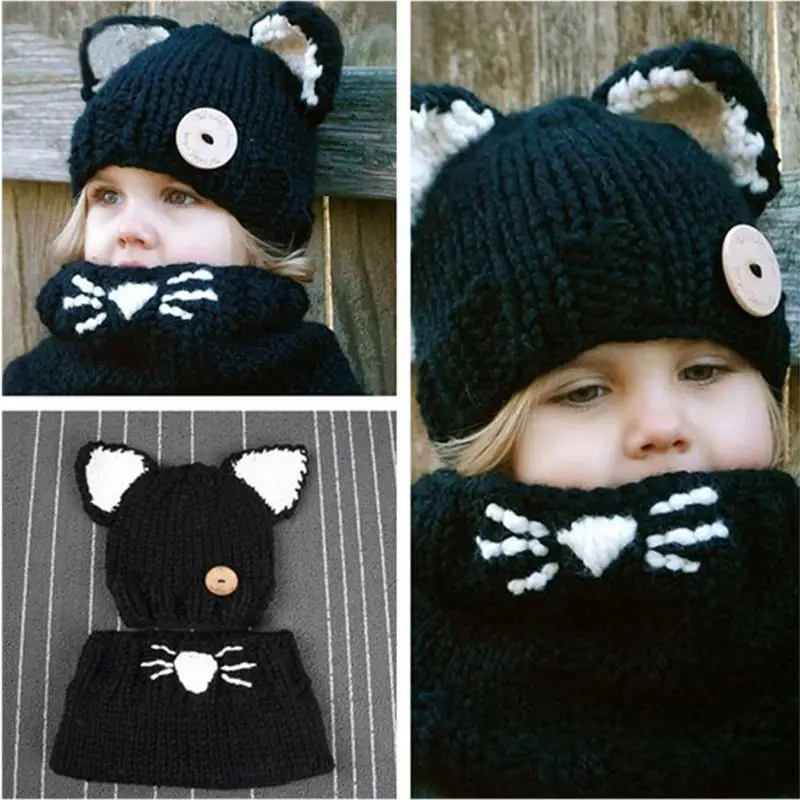 Дизайн кошка лиса уха Зимний ветрозащитный детские шапки и шарф набор