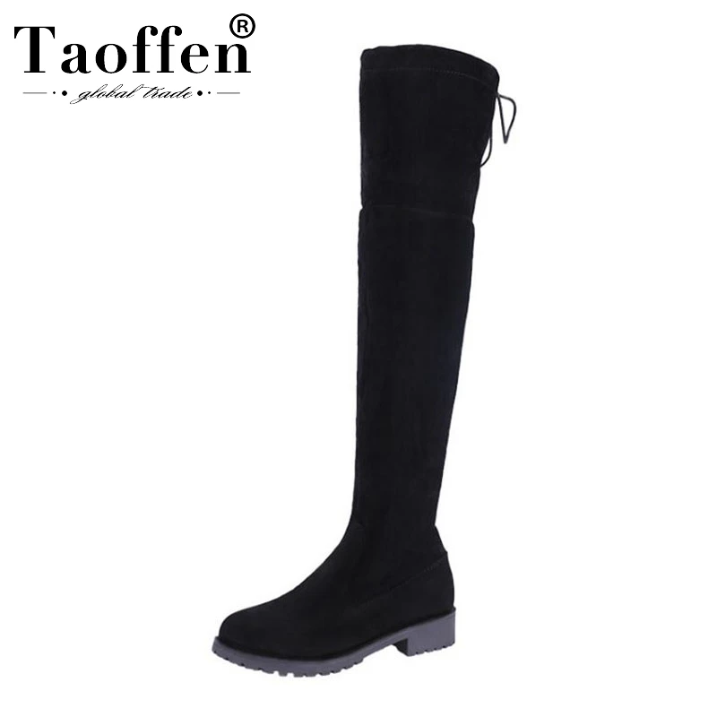 

Taoffen Suede Leather Ladies Over Knee Boots Black Winter Warm Luxury Shoes Women Flats Office Work Brand Long Boots Size 35-43