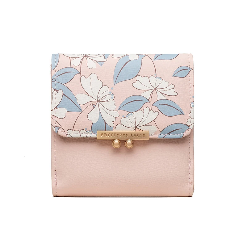  2019 New Arrival Small Fresh Printed Women Short Wallet Sweet Lady PU Girl Purch Coin Wallet Card P